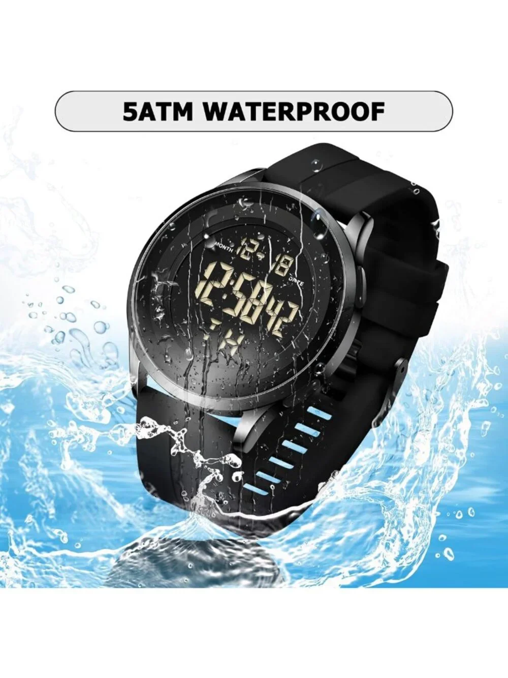 Men's Digital Waterproof Tactical Watch - Black Ultra-Thin Dive Sports Timepiece